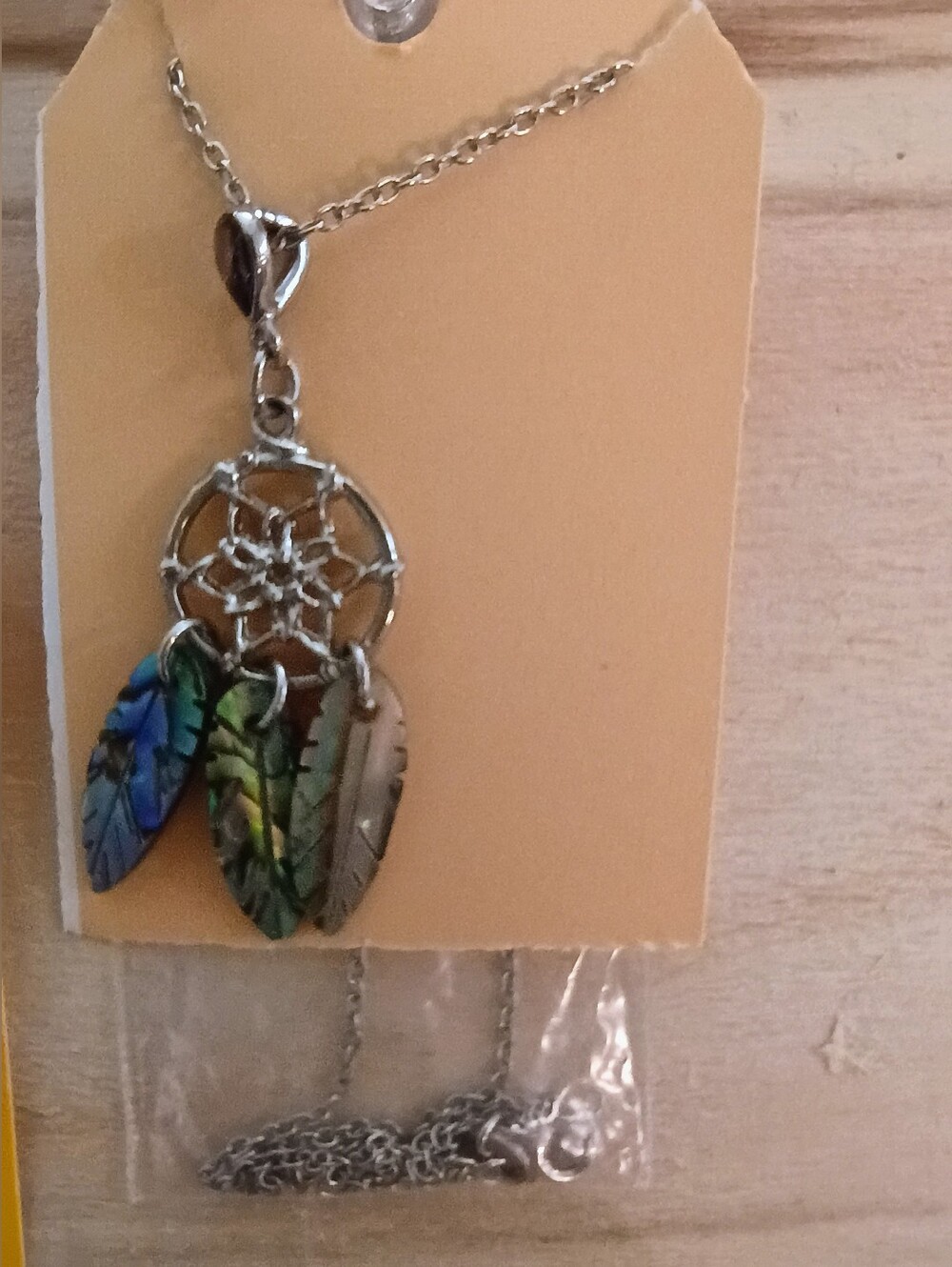 Silver Dreamcatcher Pendant Necklace with Multicolor Feather Charms